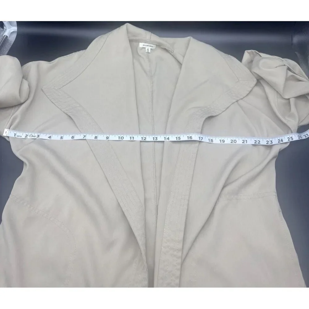 Max Studio Beige Tan Drop Shoulder Roll‎ Tab Sleeve Open Front Jacket Cardigan-M